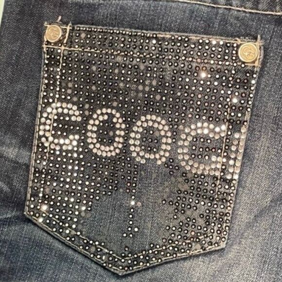Y2K COOGI 8" Rhinestone Embellished Skinny Jeans Blue Dark Wash Contrast Stitchi - Picture 4 of 15